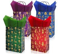 FYSUIMU 16 bolsas de papel Eid Mubarak con 20 hojas de papel de seda de oro mezquita luna estrella bolsas de golosinas con asas bolsas de dulces para Ramadán musulmán suministros de recuerdos de