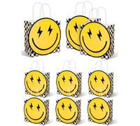 FYSUIMU 24 bolsas de regalo de papel de One Happy Dude con cara sonriente, a cuadros, bolsas de recuerdo de fiesta con asa, para cumpleaños, baby shower, vacaciones