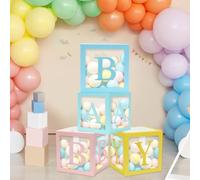 FYSUIMU 4 buzones transparentes para baby shower, color pastel, caja de globos transparentes para fiesta de baby shower, decoraciones de revelación de género