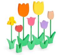 FYSUIMU 7 letreros de madera florales de primavera, coloridos tulipanes, decoración de bandeja escalonada, centros de mesa para hogar, oficina, fiesta, suministros de mesa