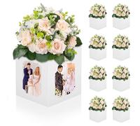 FYSUIMU 8 centros de mesa de boda, caja de 6/7 pulgadas, marco reutilizable para fotos, marco para felicitaciones, graduación, decoración de boda, arreglos florales, color blanco