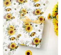 FYSUIMU Papel de regalo de girasol, mini rollo, 17 pulgadas x 32.8 pies, papel de regalo de mariposa floral para primavera, verano, boda, baby shower, cumpleaños, vacaciones, fiesta, suministros de