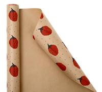 FYSUIMU Papel de regalo de papel de estraza, mini rollo, 17 pulgadas x 32.8 pies, color marrón fresa, para verano, boda, baby shower, fiesta de cumpleaños, suministros de envoltura