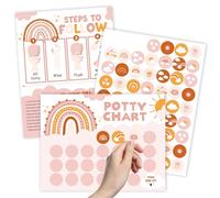 FYSUIMU Tabla de entrenamiento para orinal de arcoíris bohemio para niños pequeños, 10 tablas de orinal, 4 calcomanías de recompensa, 1 póster de regla para niñas, niños, dormitorio, baño, puerta de