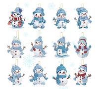 FYting 12 Piezas Diamond Painting Niños,Llaveros Pintura Diamantes,Diamond Painting Navidad,Colgante De árbol de Navidad, Etiqueta De Regalo Con Pintura de Diamantes, Ventana (Muñeco de nieve)