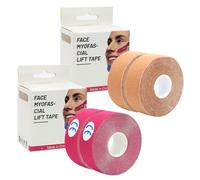 FYting 4 Rollos Face Tape,Cinta Kinesiologica Facial,Trans Tape,Cinta Muscular De Estiramiento Facial Transpirable, Estiramiento Facial con Cara En V, Mejora De La Papada (2,5 Cm * 5 M)