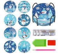 FYting 8 Piezas Posavasos,Manualidades Adultos,Diamantes para Manualidades,Posavasos de Bricolaje con Reino de Hielo y Nieve,Papá Noel, Alce, Pingüino, Muñeco de Nieve, Navidad(Azul)