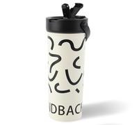 FYting Botella Agua Acero Inoxidable,600 ml Botella Agua Acero Inoxidable,Termo Agua Caliente,Sin Bpa, con Pajitas y Manijas, Para Hacer Té, Café,Té de Leche, Bebidas Carbonatadas(Rayas)