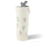 FYting Botella Agua Acero Inoxidable,600 ml Botella Agua Acero Inoxidable,Termo Agua Caliente,Sin Bpa, con Pajitas y Manijas, Para Hacer Té, Café,Té de Leche, Bebidas Carbonatadas(Dendrobium)