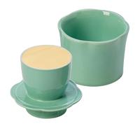 FYting Mantequillera,Mantequera Francesa,Flower Ceramic Butter Can 150 ml con LíNea de Nivel de Agua para Fiestas, Cumpleaños, Navidad (Verde)