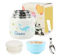 FYting Termo Comida Bebe,500 ml Termo Comida Caliente,316 de Acero Inoxidable con Tazón y Cuchara, Manija, Aislamiento y Frío para Sopa, Gachas, Helados y Yogurt (Mundo Submarino)