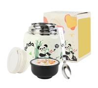 FYting Termo Comida Bebe,500 ml Termo Comida Caliente,316 de Acero Inoxidable con Tazón y Cuchara, Manija, Aislamiento y Frío para Sopa, Gachas, Helados y Yogurt (Panda)