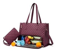 FYTSHFG 2 in 1 Handbag Lunch Bag Combo, Laptop Bag with Compartment, Women's Lunch Tote for University, Office and more! (Wine Red)