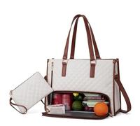 FYTSHFG 2025 New 2 in 1 lunch bag, 2 in 1 lunch bag for women, 15.6 inch tote bag with lunch compartment, the best 2 in 1 tote bags, elegance and functionality. (White Brown)