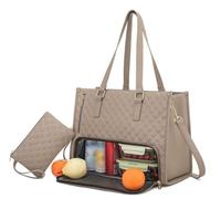 FYTSHFG 2025 New 2 in 1 lunch bag, 2 in 1 lunch bag for women, 15.6 inch tote bag with lunch compartment, the best 2 in 1 tote bags, elegance and functionality. (Khaki)