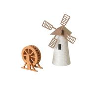 FytStycale 2 Pieces Rueda Agua Miniatura Textura Diseño con Relieve Molino Viento Miniatura Blancas Ornamento Mesa para Escritorio, Molino De Viento + Noria De Color Jengibre