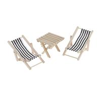 FytStycale 3 Piezas Sillas de Playa para Casa de Muñecas Tumbona Miniatura Mobiliario de Jardín Mesa Mini de Madera Rayada Adecuado para Escenario de Patio Área, Negro, Tal como se Describe