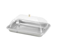 FytStycale Bandeja de Acero Inoxidable con Tapa Transparente, Resistente Al Polvo, para Tartas Y Fiestas, 36x27x5cm