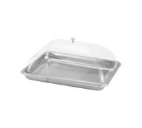 FytStycale Bandeja de Acero Inoxidable con Tapa Transparente, Resistente Al Polvo, para Tartas Y Fiestas, 45 X 35 X 5 Cm