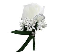 FytStycale Broche de Rosa Artificial con Alfiler para Novio Novia y Dama de con Flor Realista y Fácil Sujeción Adecuado para Bodas Aniversarios, Blanco y verde oscuro, tal como se describe