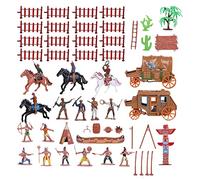 FytStycale Conjunto Figuras Indios y Set de Juguetes Miniatura Plástico con Caballos Barco Barril Choza Escalera Tienda Adecuado para Mesa