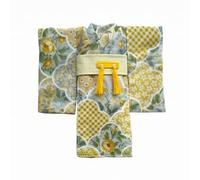 FytStycale Kimono Muñeca Estilo Japonés Kimono Miniatura Manga Ancha Indumentaria Decorativa , Amarillo Y Gris con Patrón Floral