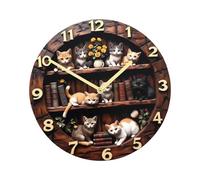 FytStycale Reloj de Pared Vintage con Gato Clásico Americano Decoración Redonda con Estante Y Gato Mecanismo Silencioso de Madera Sólida Numeración Árabe Clara a, Sx3 20 Cm