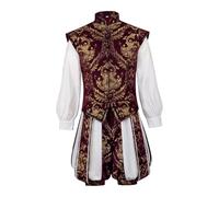 FytStycale Traje Rey Renacimiento Cosplay de Príncipe Hombre Conjunto Chaleco Bombachos Confección Detallada Apto para Culturales Performance, Rojo, L