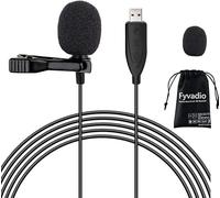 Fyvadio Micrófono USB, 2M Micrófono Lavalier USB Plug & Play Omnidireccional Condensador Solapa Camisa Cuello Clip de Micrófono para PC, Ordenador, Mac, Youtube, Skype, grabación, podcasting, Gaming