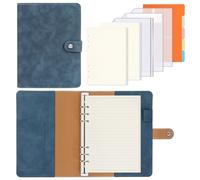 FYY Carpeta de anillas A5, 6 anillas, piel sintética, A5, con 135 hojas, papel de recarga de 100 g/m², cuaderno con bolsillos y divisores para notas escolares y diarios de viaje, color azul marino