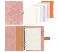 FYY Carpeta de anillas A5, 6 anillas, piel sintética, A5, con 135 hojas, papel de recarga de 100 g/m², cuaderno con bolsillos y divisores para notas escolares y diarios de viaje, color rosa