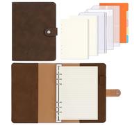 FYY Carpeta de anillas A5, 6 anillas, piel sintética, A5, con 135 hojas, papel de recarga de 100 g/m², cuaderno con bolsillos y divisores para notas escolares y diarios de viaje, color marrón oscuro