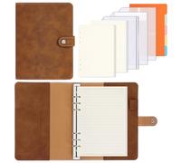 FYY Carpeta de anillas A5, 6 anillas, piel sintética, A5, con 135 hojas, papel de recarga de 100 g/m², cuaderno con bolsillos y divisores para notas escolares y diarios de viaje, color marrón