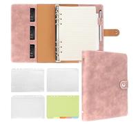 FYY Cuaderno de cuero A5 con anillas, carpeta A5 de 6 anillos con papeles de recambio A5, bolsillos para carpetas y separadores de temas, hoja de papel, diario de viaje planificador personal con