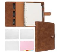FYY Cuaderno de cuero A5, diario de viaje de 6 anillos con papeles recargables A5, bolsillos y divisores, planificador de escritura personal para escuela, oficina, hogar, reuniones, color marrón