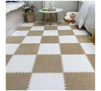FYYSJW 20 Alfombrillas de Espuma de Felpa,Squares Interlocking Carpet Tiles, Milk Velvet Patchwork Rugs,12 x 12 Pulgadas de Espuma de Rompecabezas,para Juegos, Antideslizantes,Apricot+White