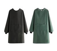 FYYSJW Black+Green,41" W*37" L, Delantales De Cocina De Manga Larga para Adultos, Impermeables, Ideales para Artistas, Dibujantes, Estudiantes, Hombres Y Mujeres