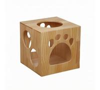 Fzaqwen Cama de Material Compuesto Casa para Gato Refugio para Mascota Cubo Refugio Caja para Gato Mueble de Madera con Ventilación y Visibilidad Diseño, 34 34 34cm, Diseño De Huella De Gato