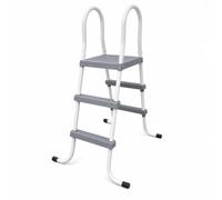 Fzaqwen Escalera para Piscina Elevada Escalera Peldaños Base Antideslizante Tubos de 32 Mm y Construcción en Acero Galvanizado y Plástico Apta para Familias Patios y Ocio en Jardín, 84cm