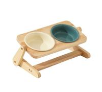 Fzaqwen Estación Comida para con Dos Tazones Cerámica Blanca Salvia Soporte Mara Maciza con Inclinación Regulable Doble Ergonómico Antislizante, 15CM