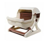Fzaqwen Inodoro Automático para Gatos Caja de Arena Arenero Sanitario Bandeja Autolimpiante con Interno y Tapa Semiencerrada Material PP Resistente Apto para, Marrón Beige, Semi-automático