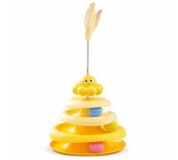 Fzaqwen Juguete Giratorio para con Torre Giratoria y Varita Plumas Suaves para Prevenir Aburrimiento Acuado para Razonamiento y, Amarillo, Disco Giratorio de Pulpo Amarillo con Plumas de imitación