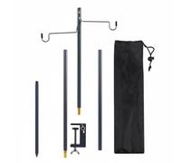 Fzaqwen Soporte para Lámpara Exterior con Gancho para Colgar Poste Extensible y Base Fija Fabricado en Aleación de Aluminio Resistente y Portátil Adecuado, Negro, Tres Secciones, Doble Gancho