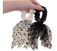 FZBNSRKO 2 coleteros con lazo de cinta, para mujer, coleteros de gasa para mujer, coleteros de lazo floral/retro/sólido, coleteros, accesorios para mujeres y niñas (beige, negro)