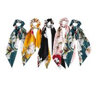 FZBNSRKO 4 lazos para el pelo con lazo de cinta larga, coleteros de gasa y tela, coleteros para mujeres, niñas, adolescentes, estilo de flores grandes