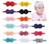 FZBNSRKO Juego de 15 diademas florales para bebés y niñas, diademas de gasa mixtas para bebé, diadema elástica para recién nacidos, accesorios para el cabello (2 flores)