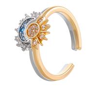 Fzcyuoo Anillo de superposición celestial de sol y luna, anillo abierto con diamantes de imitación, diseño de sol y luna brillando, anillo de mujer en capas, anillo de promesa de amistad ajustable