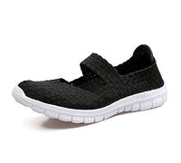 FZDX Zapatos para caminar hechos a mano elásticos tejidos sin cordones ligeros para respirar, (Negro 577), 38 EU