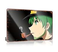 FZFN Accesorio para colgar en casa rodante de personaje de anime de pelo verde fumando una pipa | Accesorio de letrero de estaño antiguo para decoración de pared de metal vintage (30 x 40 cm)