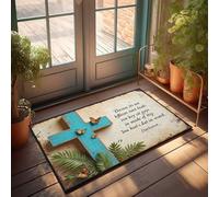 FZFN Accesorios de bar al aire libre, decoración de susurros de esperanza: una cruz con mariposas y hojas de palma, felpudo para decoración de porche al aire libre para entrada interior (50 x 80 cm)